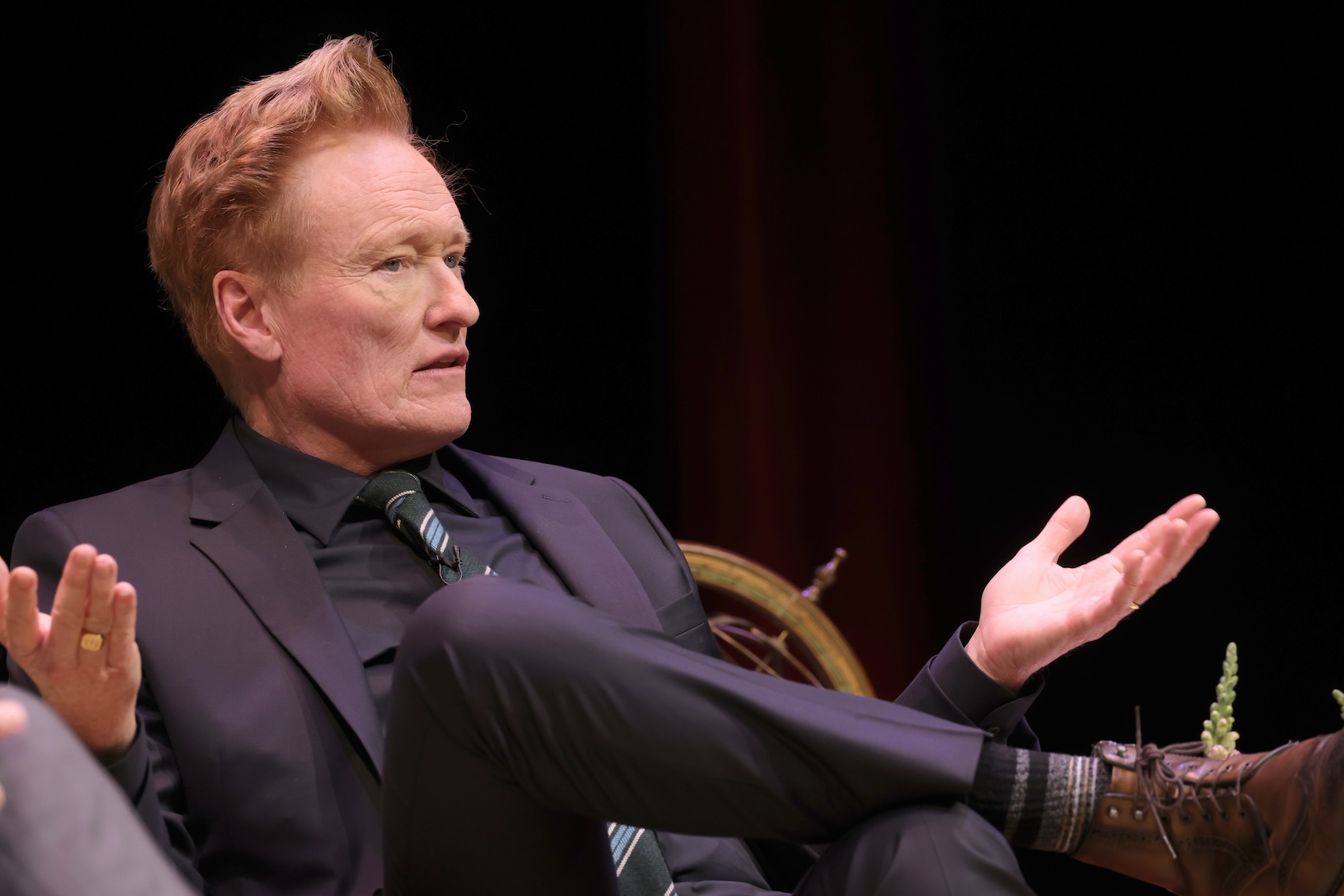 Conan O'Brien takes part in a conversation with Stephen Colbert to benefit Montclair Film at New Jersey Performing Arts Center on December 07, 2025 in Newark, New Jersey. (Photo by Michael Loccisano/Getty Images)