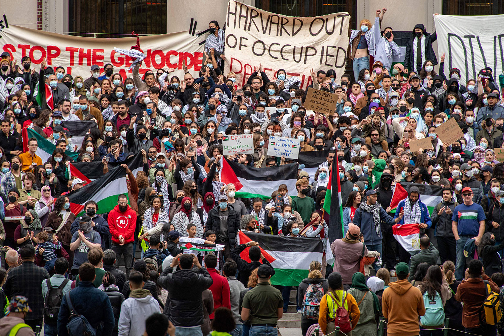 Supporters of Palestine gather at Harvard University, Oct. 14, 2023. (Joseph Prezioso/AFP via Getty Images)