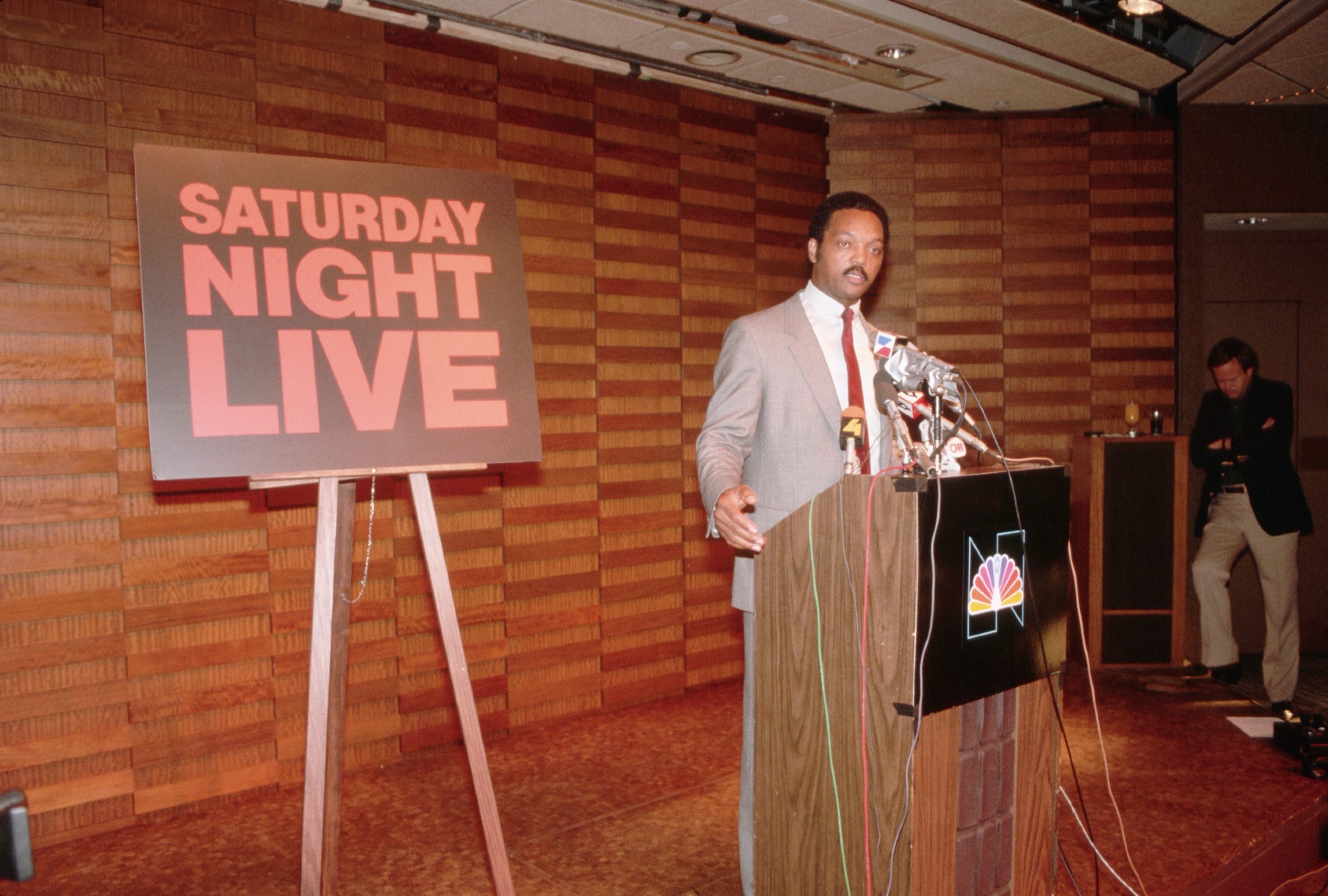 Jesse Jackson speaks to reporters in regard to his appearance on the late night NBC television show, "Saturday Night Live." (Jacques M. Chenet/CORBIS/Corbis via Getty Images)