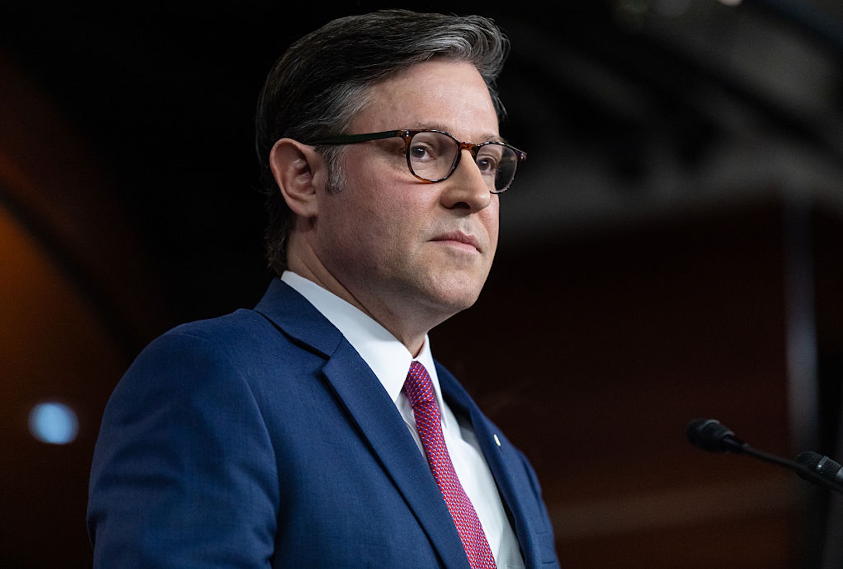 House Speaker Mike Johnson, R-La., speaks to the press on Oct. 17, 2025. (Anna Rose Layden/Getty Images)