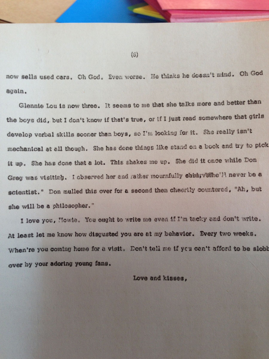Letter shared between author's mom and Howard Cruse.